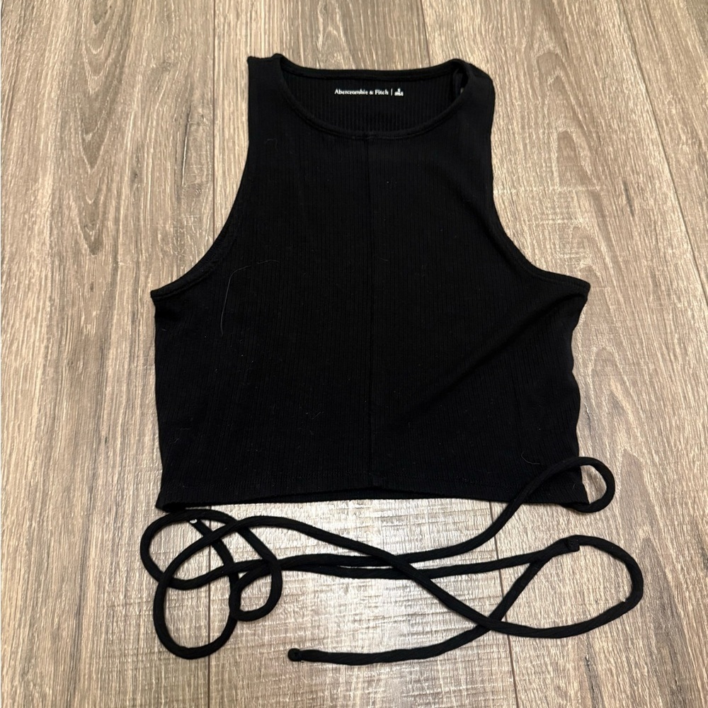 Abercrombie & Fitch Women’s Black Ribbed Cropped Tank Top With Strings Size S